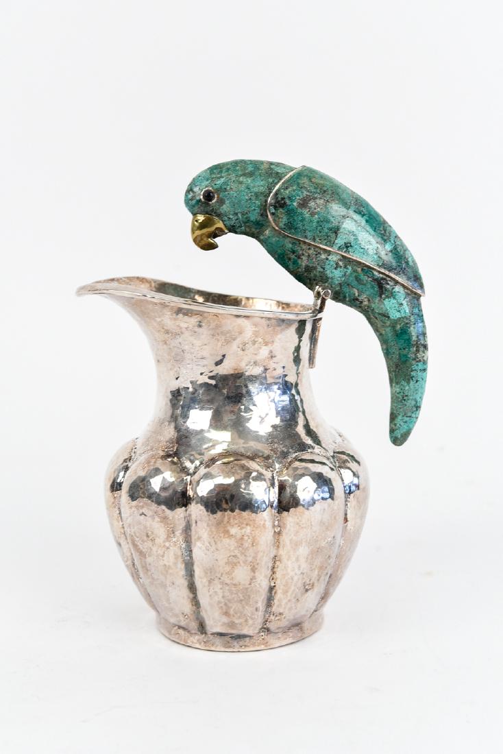 MEXICAN SILVERPLATE AND TURQUOISE BIRD PITCHER (1 of 7)