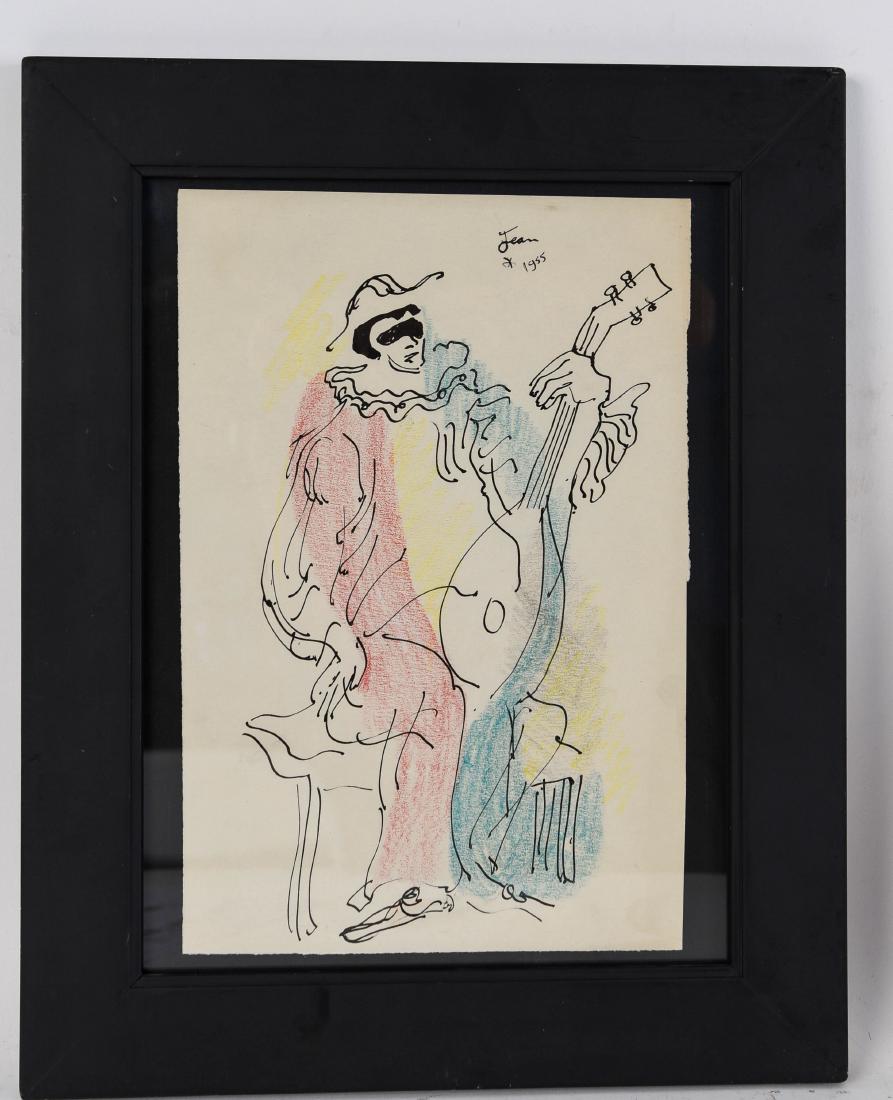 JEAN COCTEAU SIGNED HARLEQUIN INK DRAWING (1 of 7)
