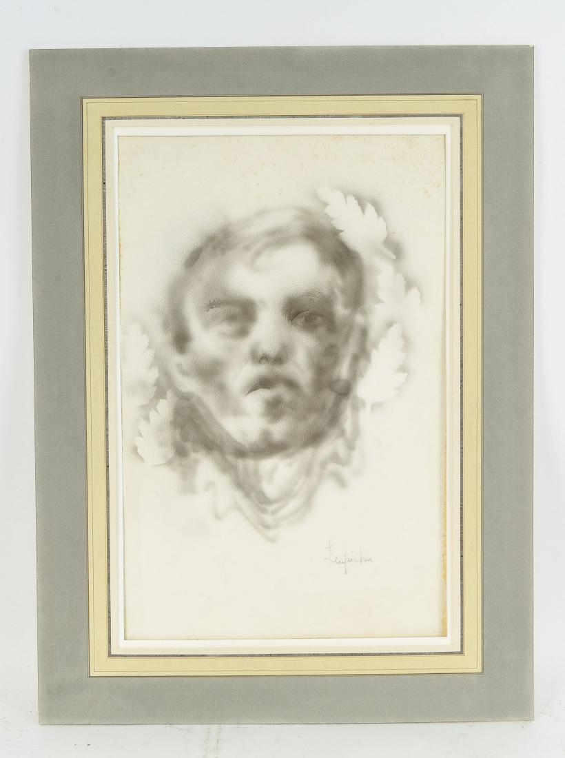 TAMARA DE LEMPICKA: Signed lower right: Lempicka. Dimensions: (Frame) H 26" x W 19.25" (Sight) H 19.5" x W 12.5" Condition: Some glue residue where the paper was glued to the matting. Some foxing to upper right corner an