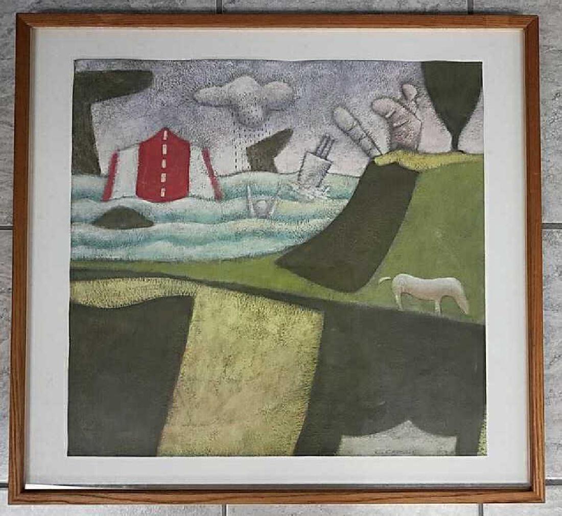 CLAUDE CARONE: Marked: "C. Carone" Dimensions: H 22" x W 23.5" Condition: Some foxing to mat. Some rippling of piece on backing.