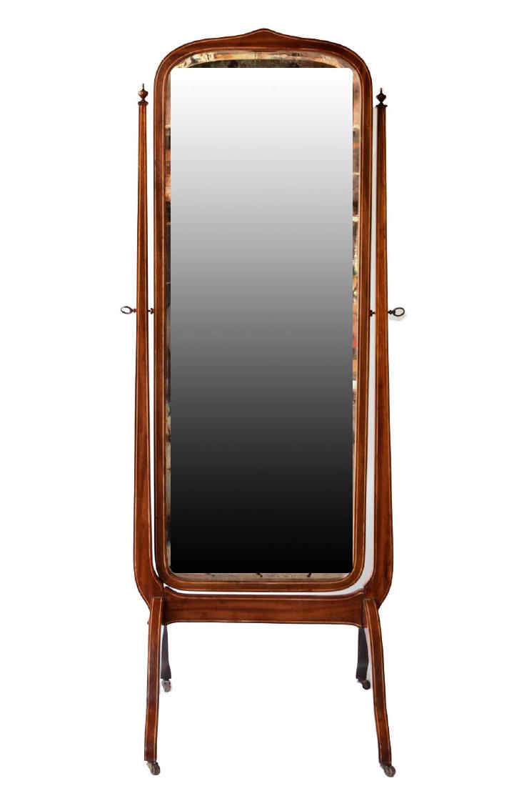 ANTIQUE EDWARDIAN BANDED INLAY CHEVAL MIRROR (1 of 9)