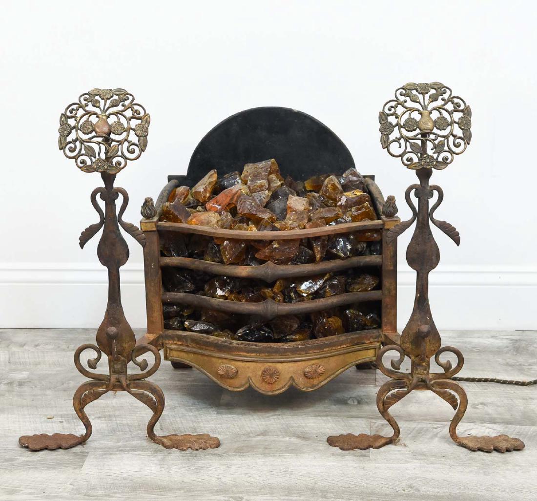 ANTIQUE BRONZE & IRON FIREPLACE INSERT W/ GLASS (1 of 10)