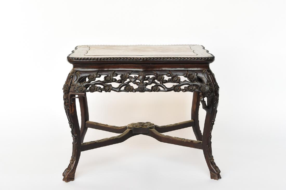 CHINESE CARVED WOOD & MARBLE TOP SIDE TABLE (1 of 8)