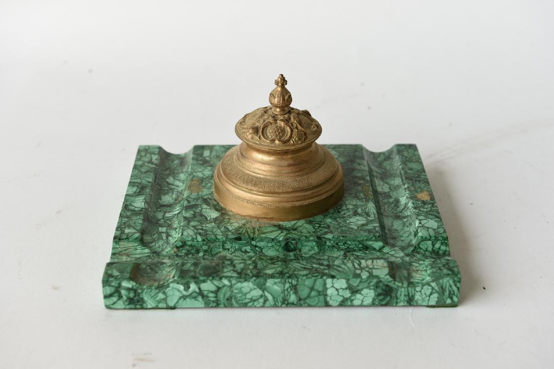 19TH C. MALACHITE & ORMOLU INKWELL (1 of 8)