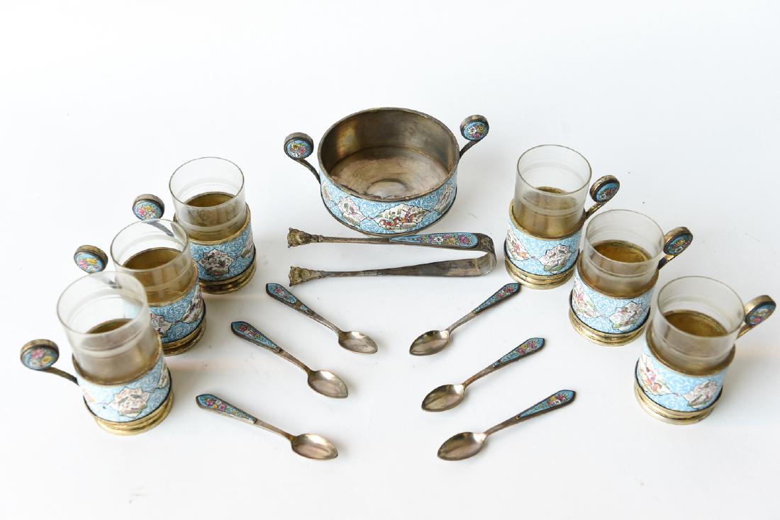 PERSIAN SILVER & ENAMEL TEA SET (1 of 9)