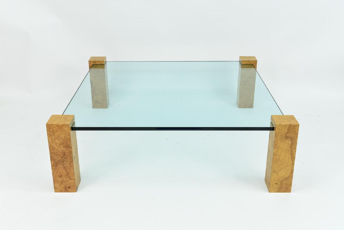 GLASS AND BURL WOOD COFFEE TABLE (1 of 6)