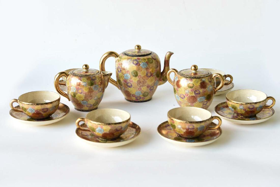 JAPANESE SATSUMA PORCELAIN FLOWER PATTERN TEA SET (1 of 9)