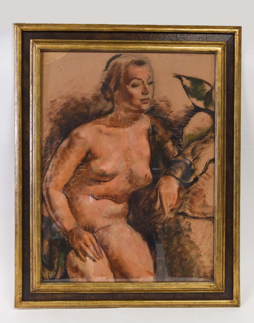 IVAN ALBRIGHT (AMERICAN 1897-1983): Untitled (female nude.) Charcoal and color pastel on paper, signed upper right side Ivan Le Lorraine Albright. Dimensions: (Frame) H 29.5" x W 23.5", (Sight) H 23.5" x W 17.5" Condition: Missing paper