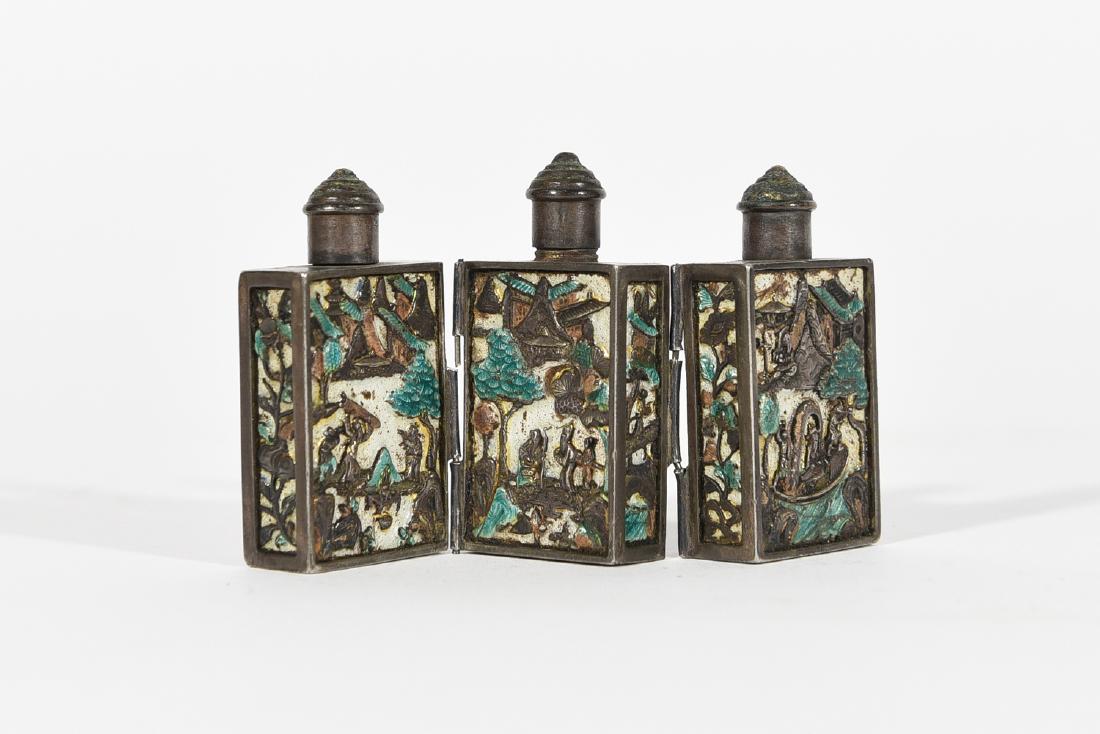 CHINESE SILVER ENAMEL HINGED SNUFF BOTTLES (1 of 6)