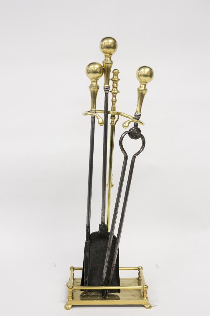 BRASS FIREPLACE TOOLS: Dimensions: H 31.25" x W 10.5" x D 6" Condition: Showing signs of age and use.