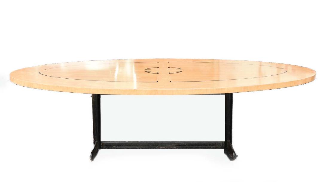 LARGE OVAL METAL BASE DINING TABLE WITH MEDALLION (1 of 11)