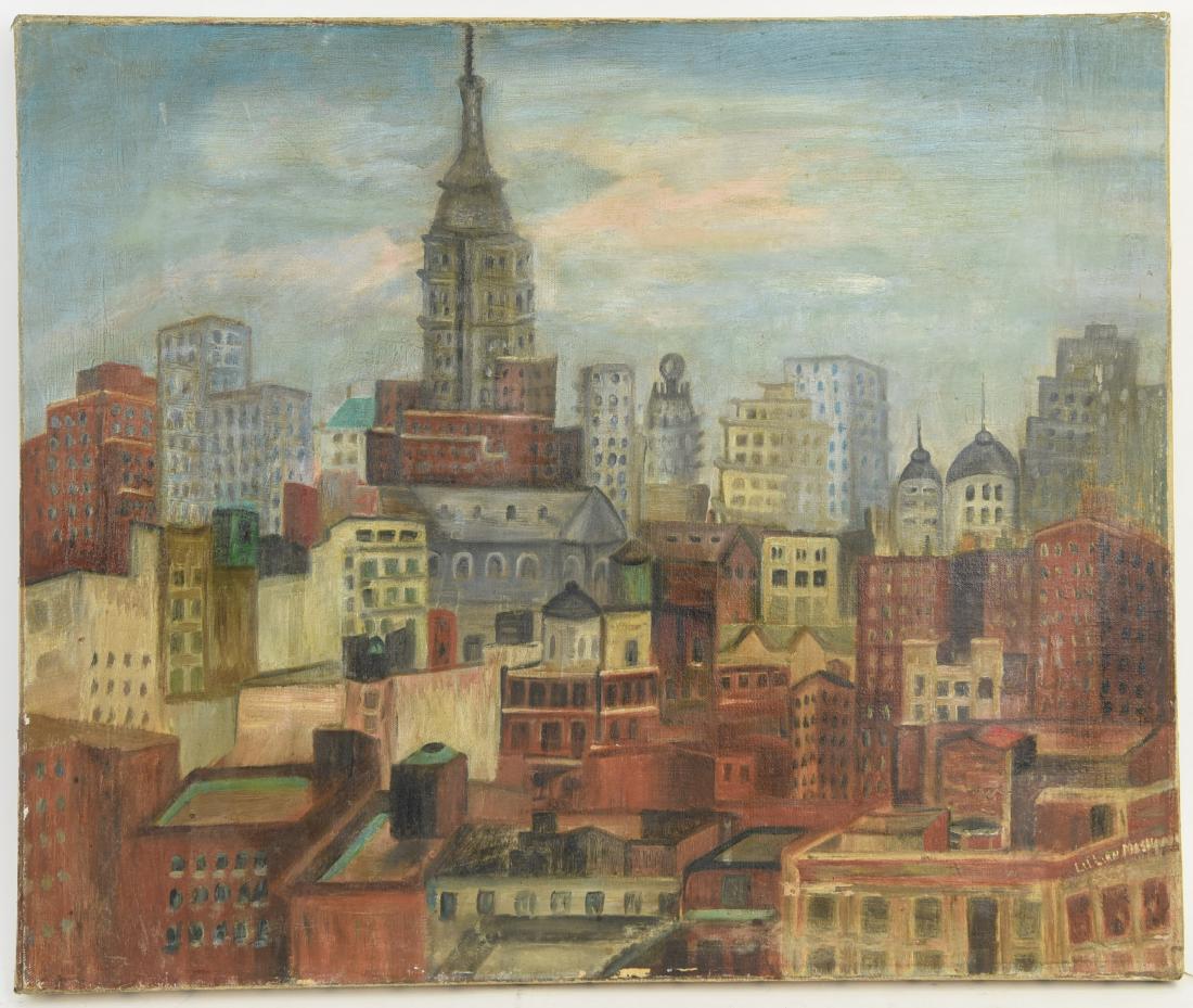 20TH C. FOLK ART NEW YORK CITYSCAPE O/C (1 of 9)