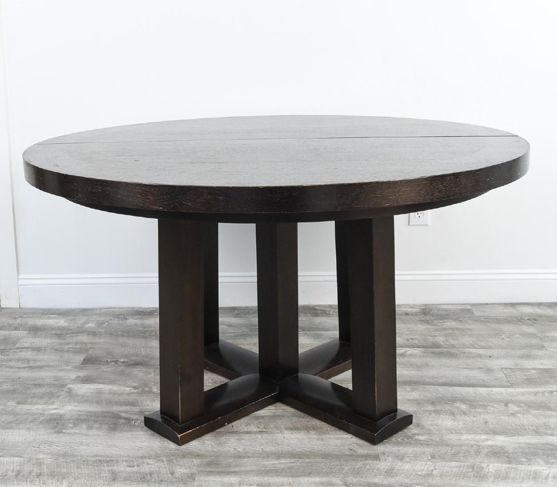 CHRISTIAN LIAIGRE FOR HOLLY HUNT DINING TABLE: Dimensions: H 29.75" x Dia. 54" Condition: Some wear to edges and losses to veneer around sides.