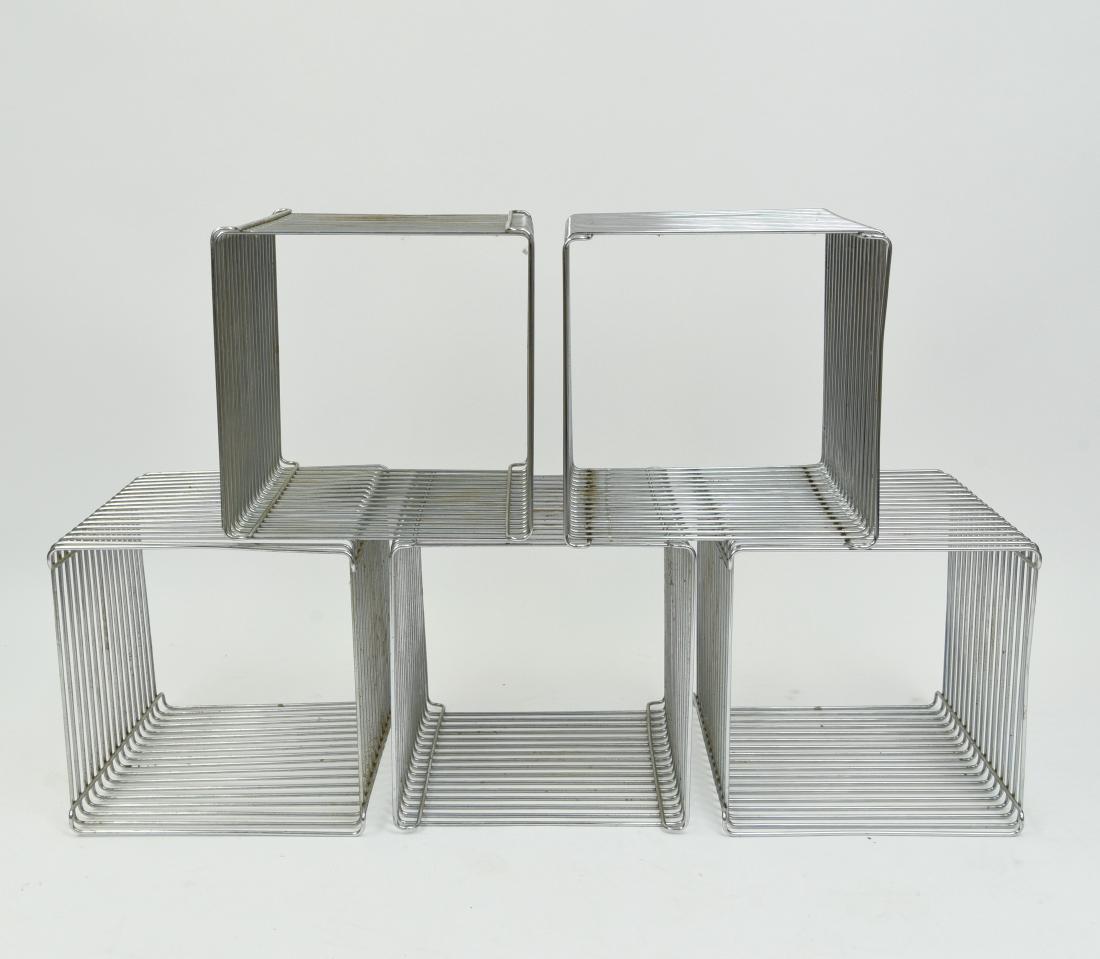 (5) CHROME WIRE CUBES BY VERNER PANTON 1970'S: Can be table base or stacked to make etagere. Dimensions: (Each) H 13.5" x W 15.75" x D 13.5" Condition: Beginning signs of rust to few small areas.