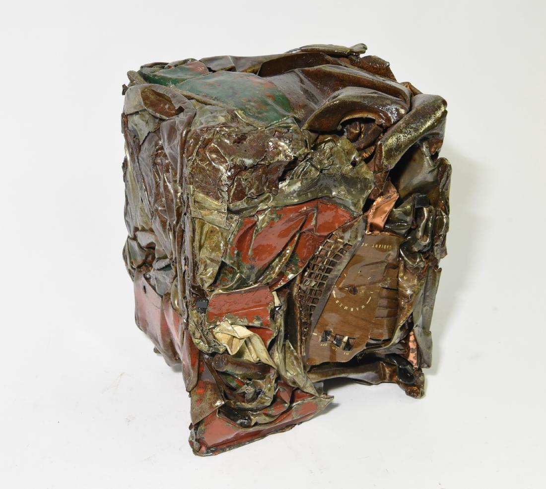 FRENCH 70'S CRUSHED METAL SCULPTURE: Multiple colors. Dimensions: H 13.5" x W 10" x D 9" Condition: No issues to note.