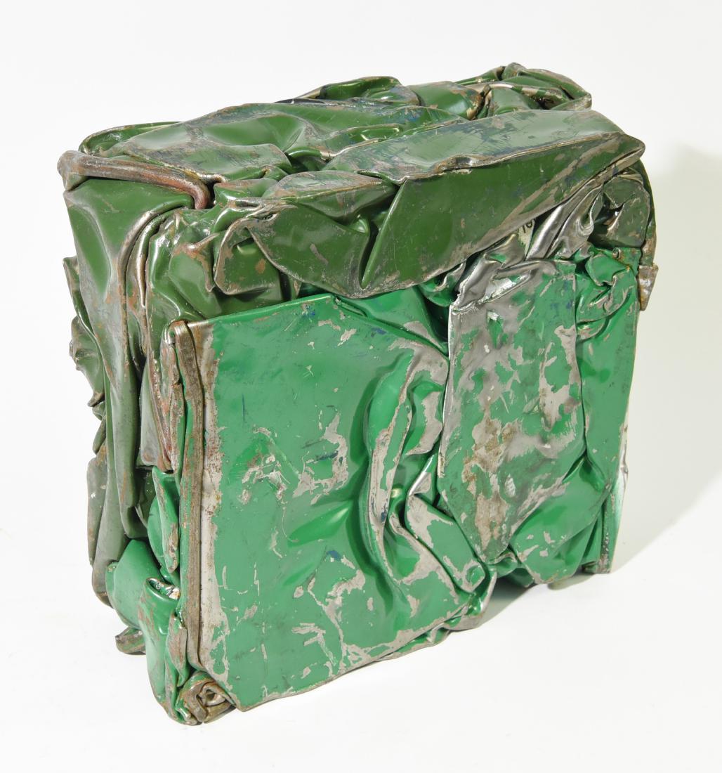 FRENCH 70'S CRUSHED METAL SCULPTURE: Green. Dimensions: H 12.5" x W 12" x D 5.5" Condition: No issues to note.