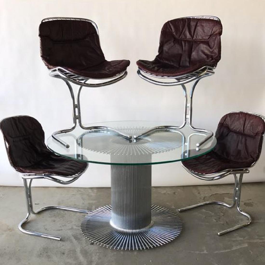 ITALIAN CHROME & GLASS TOP TABLE W/ CHAIRS (1 of 4)