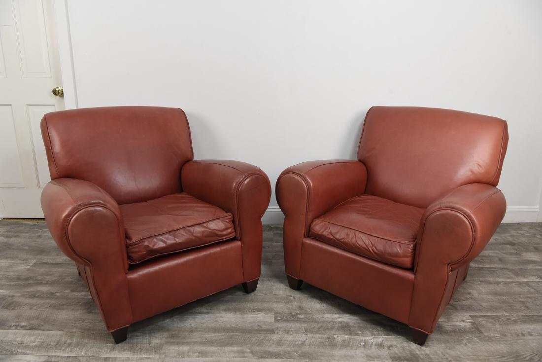PAIR OF LEATHER MITCHELL GOLD CLUB CHAIRS (1 of 10)