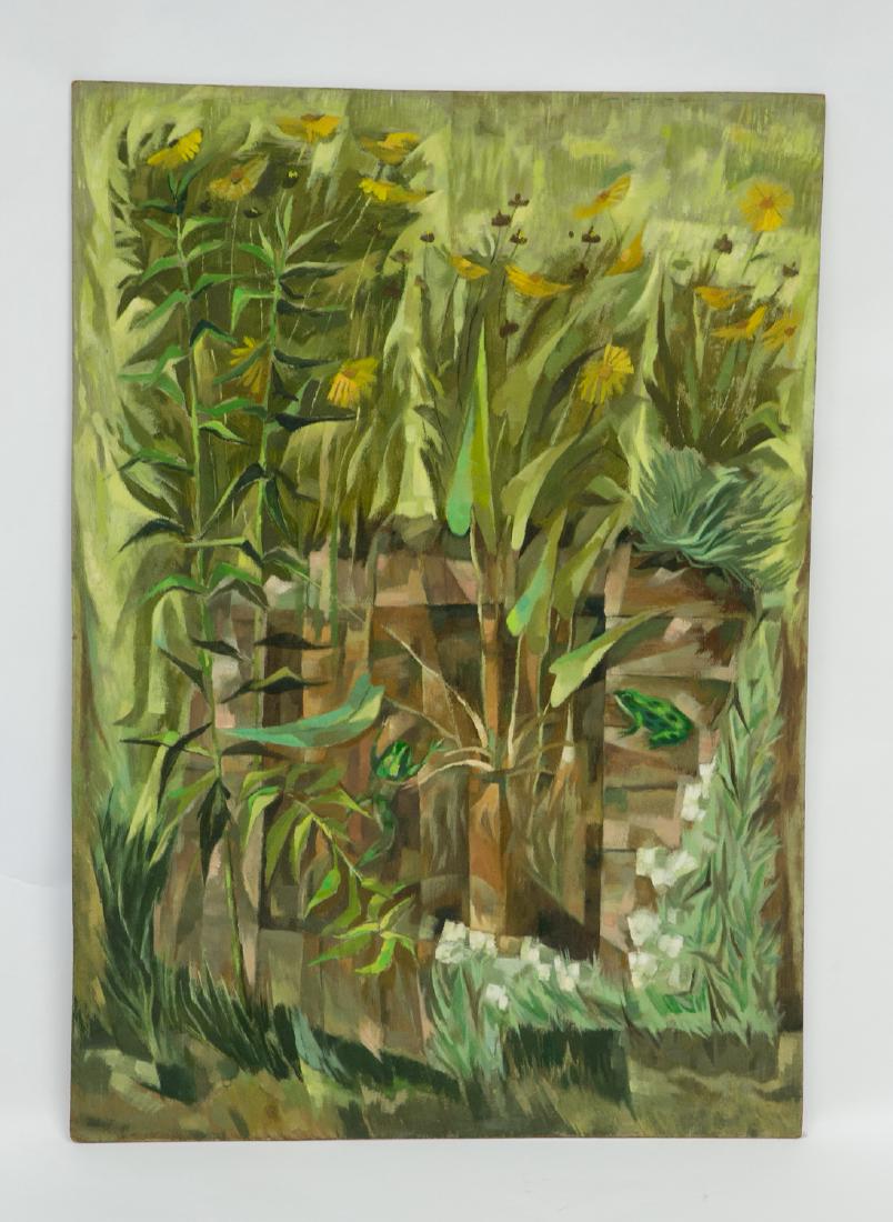 PAUL ZIMMERMAN (AMERICAN 1921-2007): Untitled (flowers and frays.), c.1950's. Oil on masonite board, not signed. Dimensions: H 40.5 x W 28.5" Condition: Surface dirt.