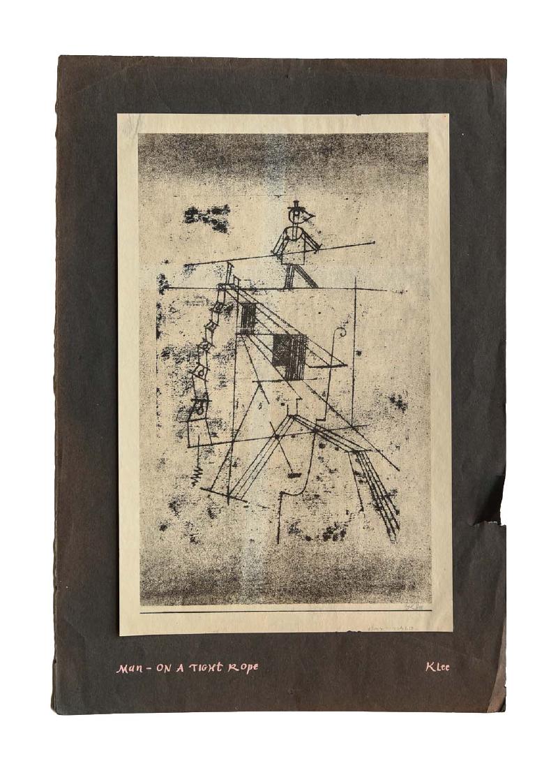 KLEE PRINT: Man on a tight rope. Offset print. Dimensions: H 17" x W 11.5" Condition: Some tears.