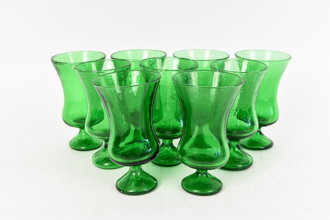 (9) GREEN GLASS GOBLETS (1 of 8)