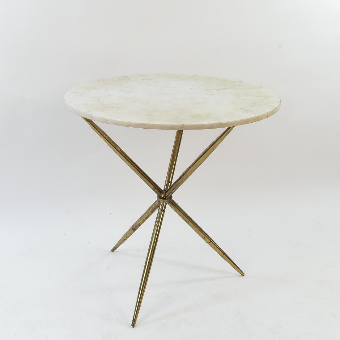 MANNER OF GIO PONTI MARBLE & BRASS TRIPOD TABLE (1 of 8)