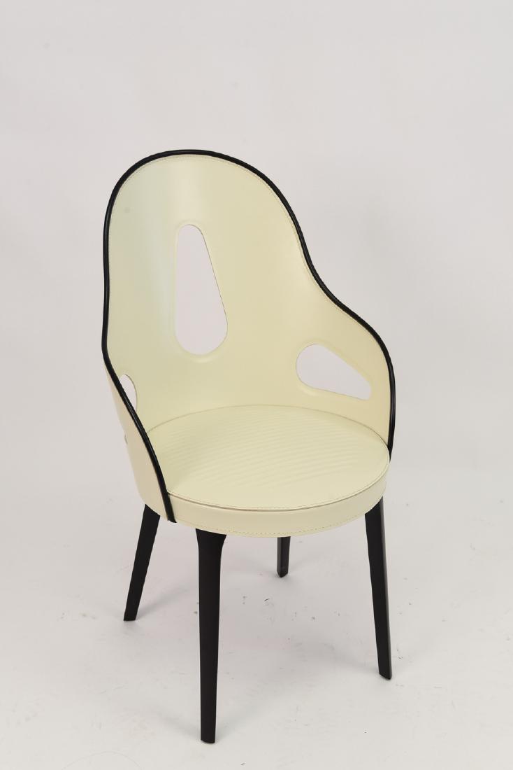 MASSIMO SCOLARI GIORGETTI LEATHER AND WOOD CHAIR: Marked on bottom: Giorgetti, design Massimo Scolari, made in Italy. Dimensions: H 38" x W 20.5" x D 20" Condition: Showing light signs of use.
