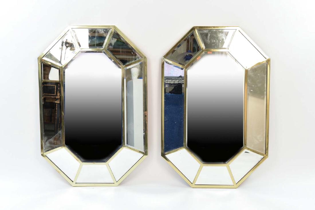 PAIR OF FACETED OCTAGONAL BRASS FRAMED MIRRORS (1 of 9)