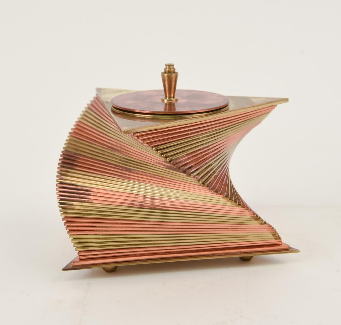 JOHN OTAR MODERNIST BOX: 1940's. Marked on underside of lid: Otar Dimensions: H 4.5" x D 5.5" Condition: Some scratches and finish wear.