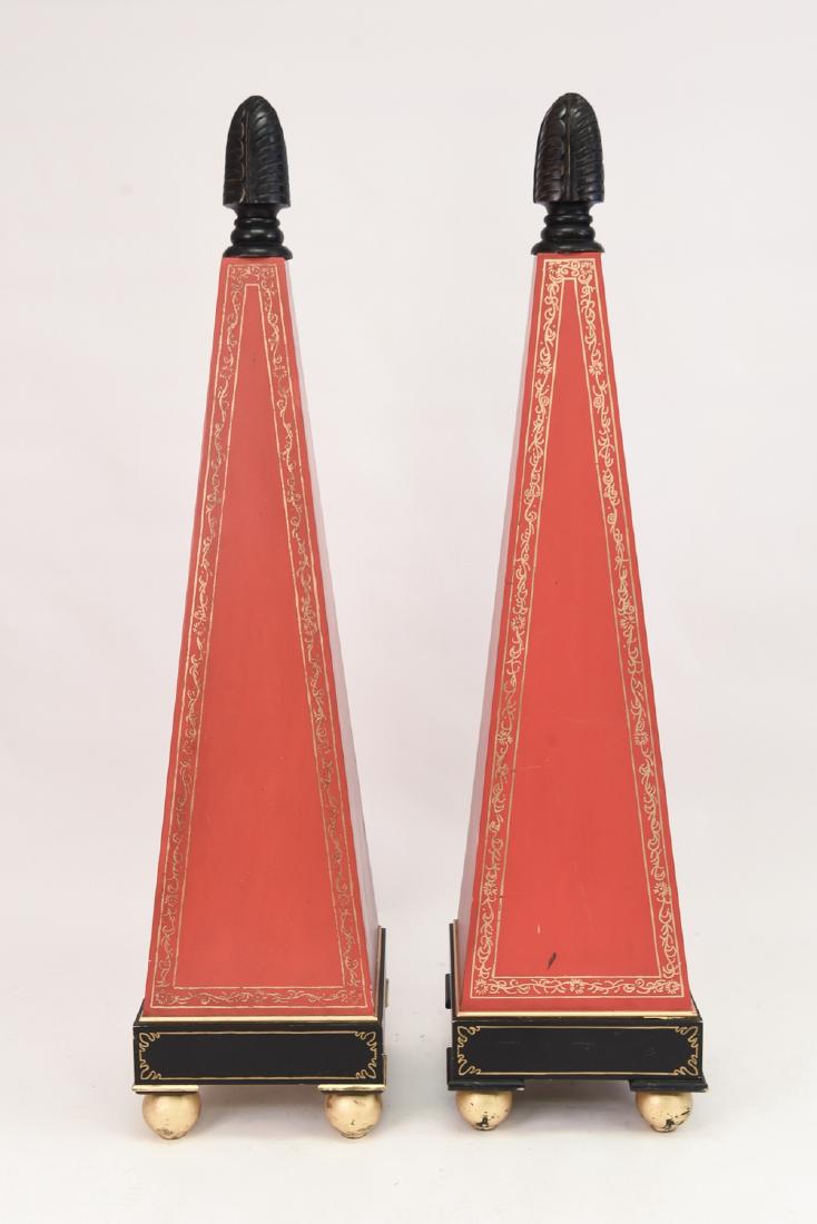 PAIR OF WOODEN PAINT DECORATED OBELISKS (1 of 10)