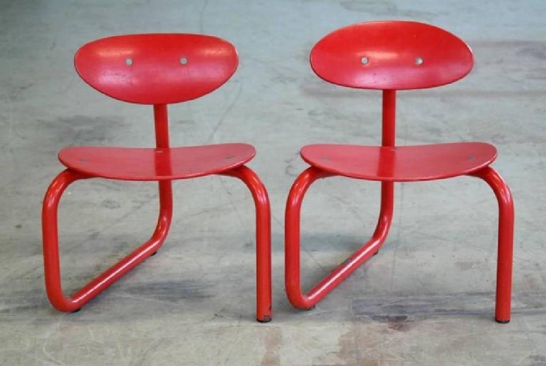 PAIR OF RED ERIK RASMUSSEN FRITZ HANSEN CHAIRS (1 of 7)