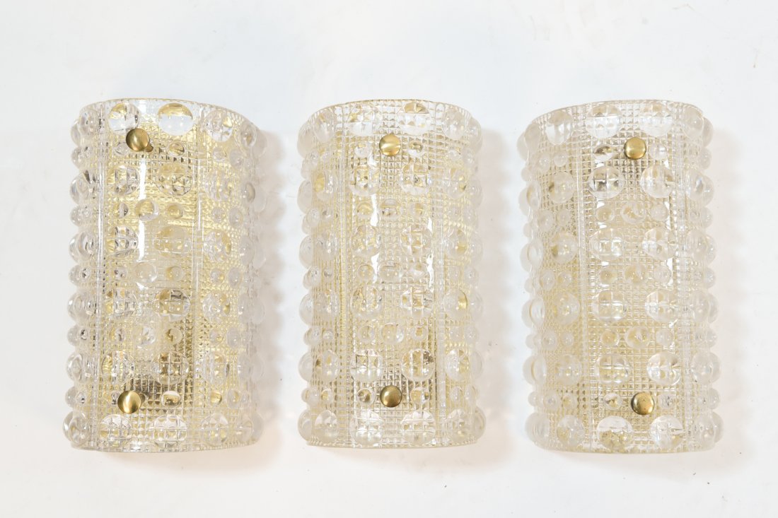 (3) CARL FAGERLUND FOR ORREFORS LYFA WALL SCONES: Dimensions: H 10" x W 5.5" x D 4.5"Condition: Not tested. Few minor chips to edges.WPB058