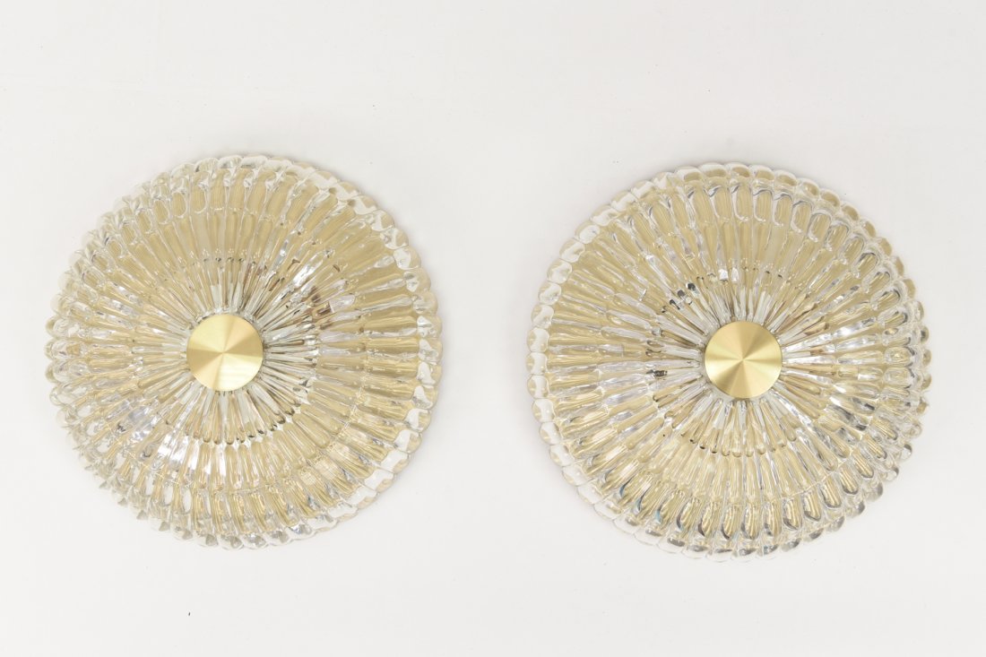 (2) CARL FAGERLUND ORREFORS LYFA PENDANT LIGHTS: Tagged on base: Kun til montering pa dase Dimensions: H 4.5" x D 15.5" Condition: Not tested. Shoeing little signs of use.