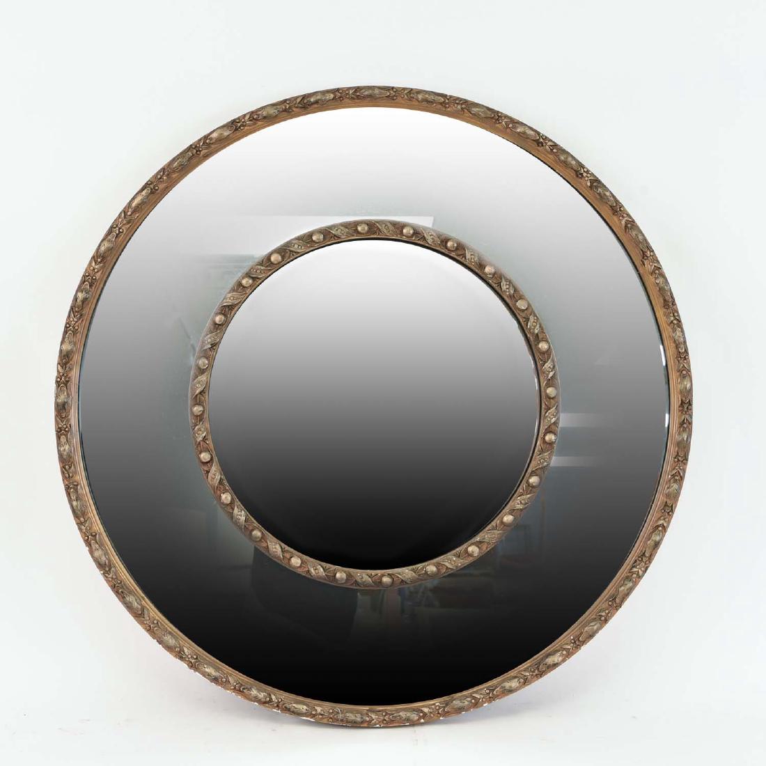 MID-CENTURY CONROY PRUGH CONVEX MIRROR: Tagged on back: Conroy Prugh Glass Dimensions: D 30" Condition: Some light wear to frame.