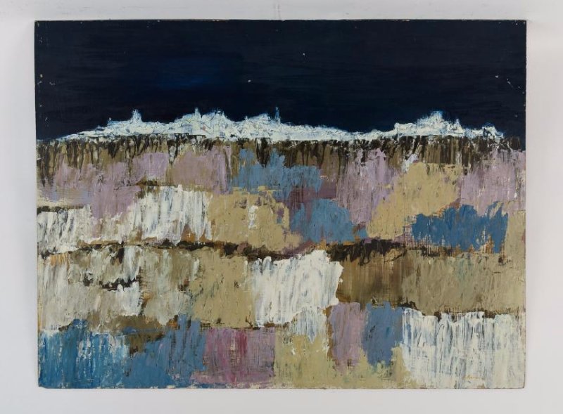 KENNETH FORMAN ABSTRACT PAINTING "TAPIAS": Oil on board. Signed K. Forman. Dimensions: H 36" x W 48" Condition: Some paint loss around edges.