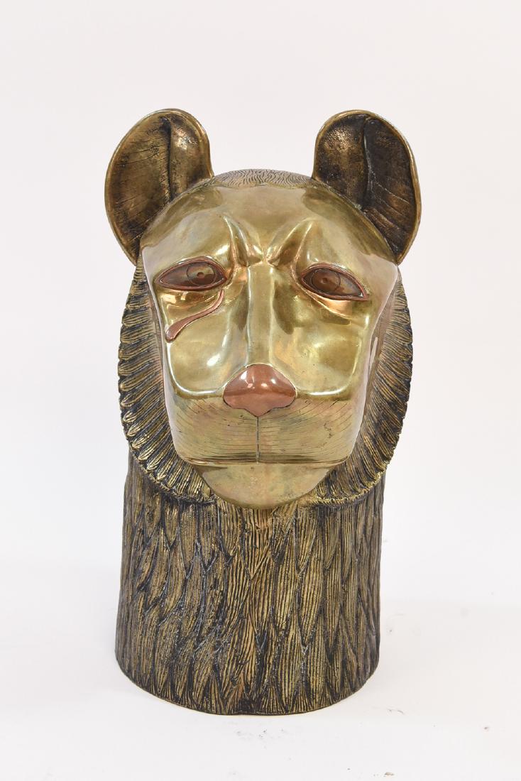 BRASS & COPPER LIONESS HEAD SCULPTURE COLUMBIA (1 of 10)