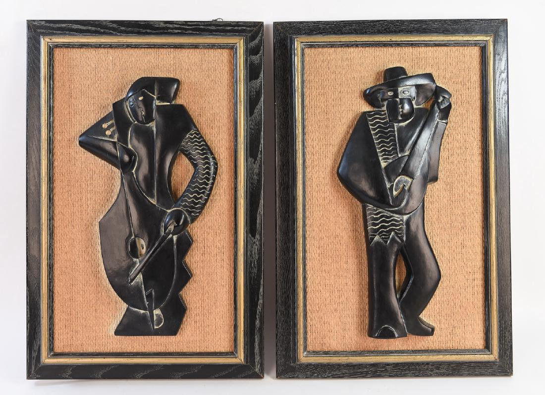 PAIR MID-CENTURY CUBIST MUSICIAN WALL SCULPTURES (1 of 10)