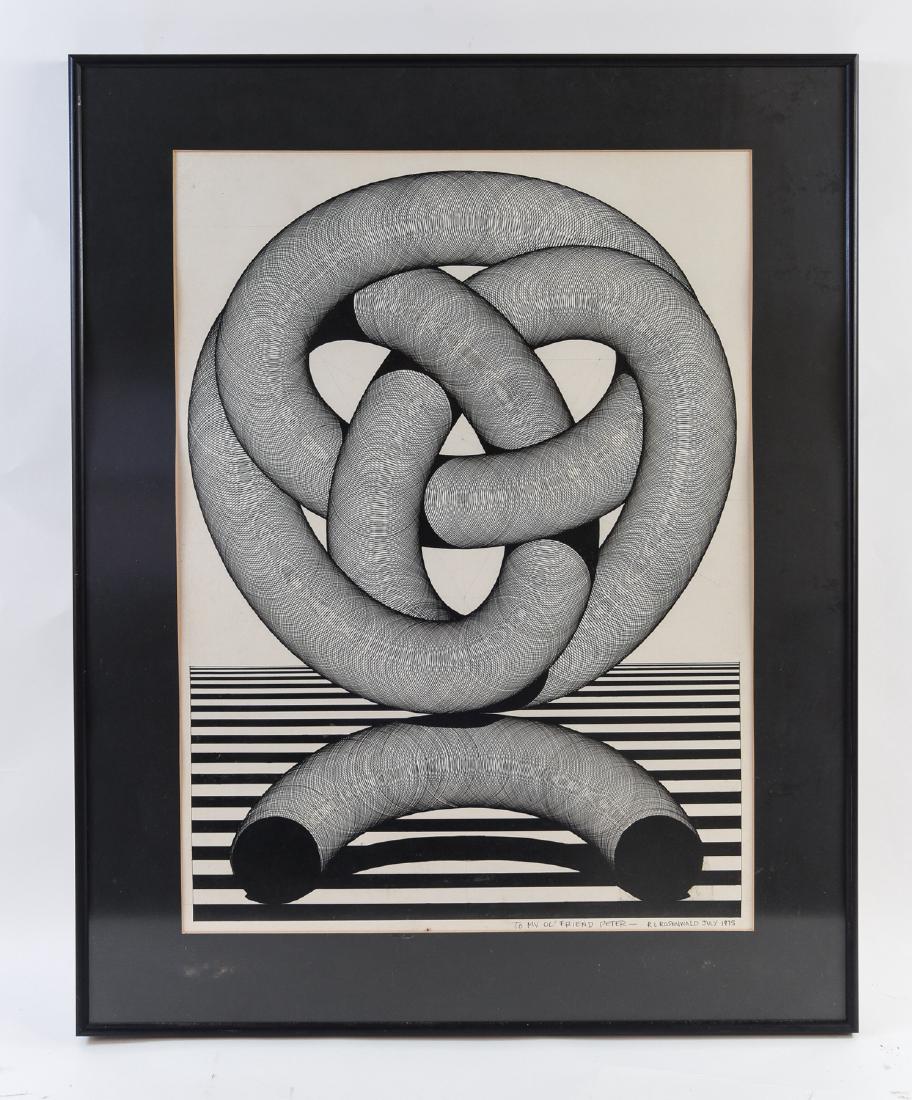 SIGNED R. L. ROSENWALD OP-ART PEN & INK DRAWING (1 of 10)
