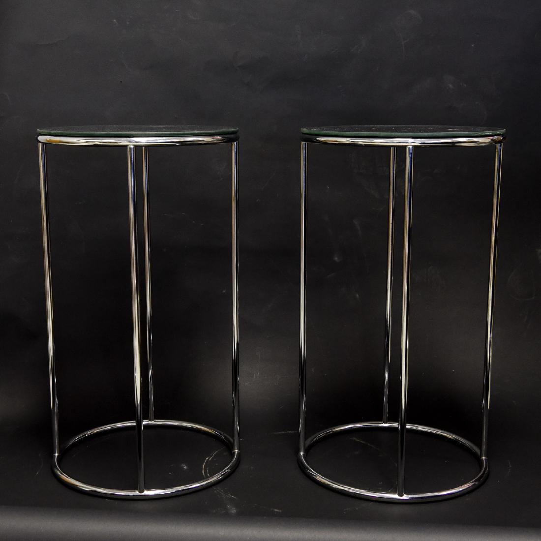 PAIR OF MIRROR TOP CHROME SIDE TABLES (1 of 8)