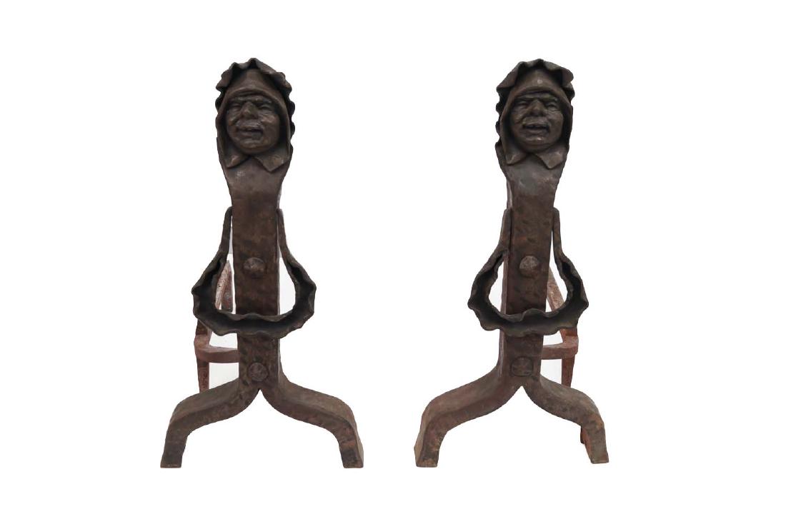 ANTIQUE FIGURAL CAST IRON ANDIRONS (1 of 11)
