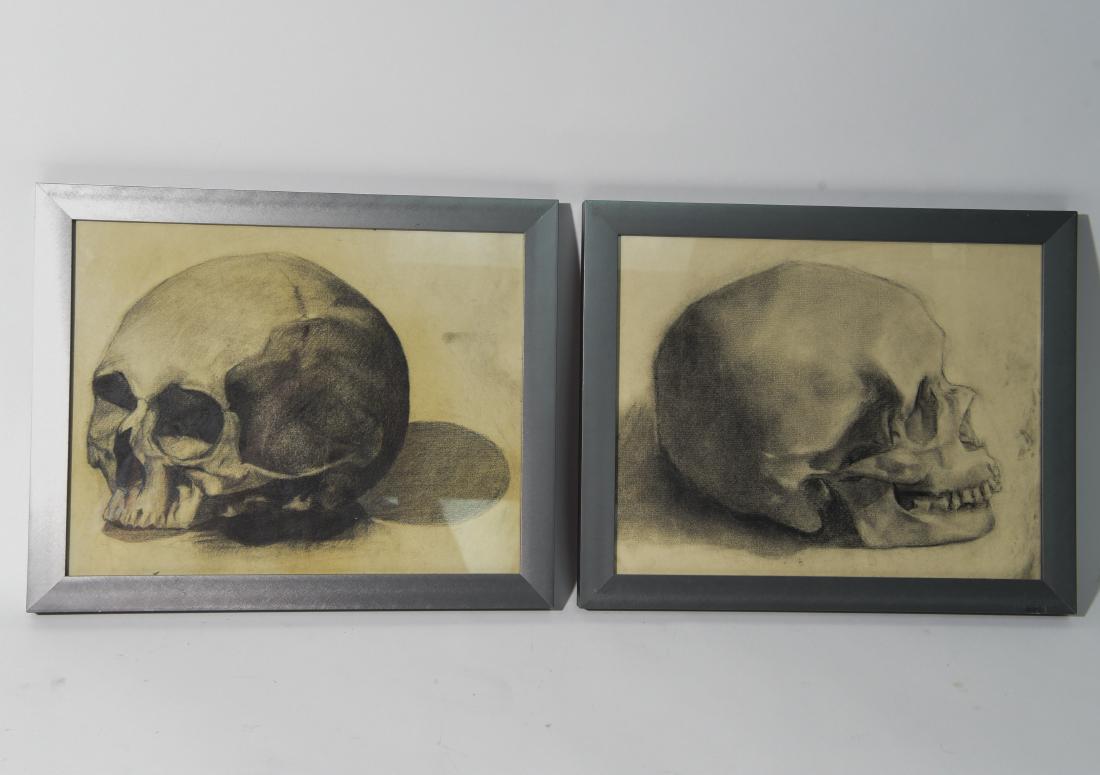 PAIR OF EARLY 20TH C. CHARCOAL SKULL STUDIES: Dimensions: (Frame) H 10.75" x W 13.5", (Sight) H 9" x W 11.5" Condition: No issues to note.