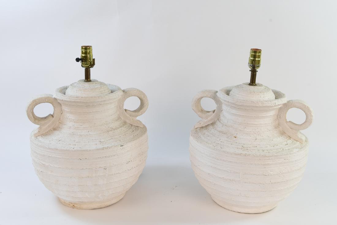 PAIR OF CERAMIC DOUBLE HANDLE URN STYLE LAMPS (1 of 11)