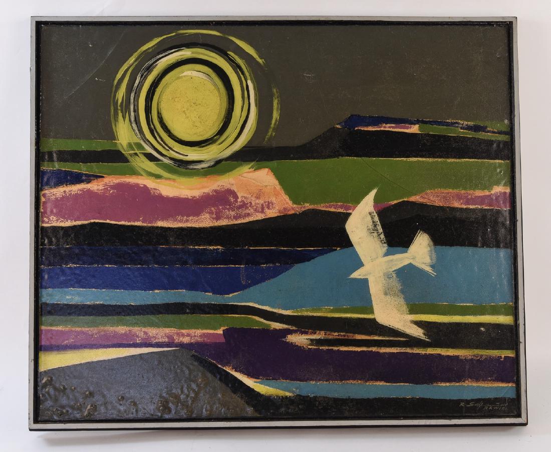 ABSTRACT OIL PAINTING BIRD AND SUN (1 of 9)