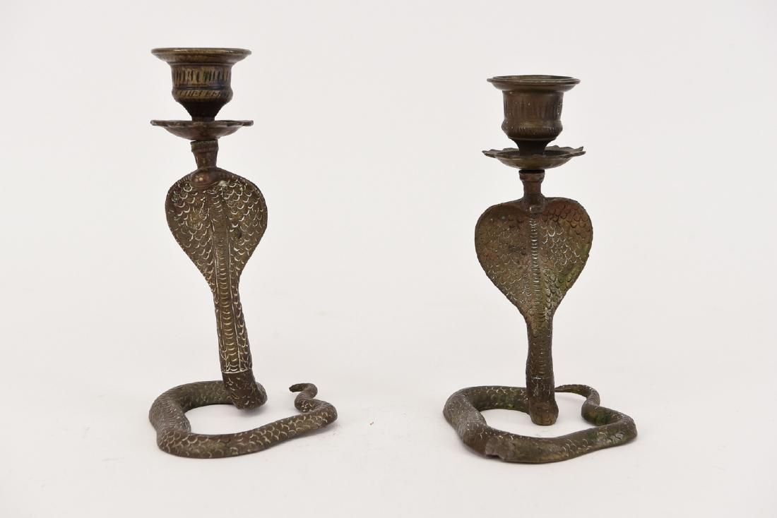 PAIR OF BRASS COBRA SNAKE CANDELABRAS (1 of 7)