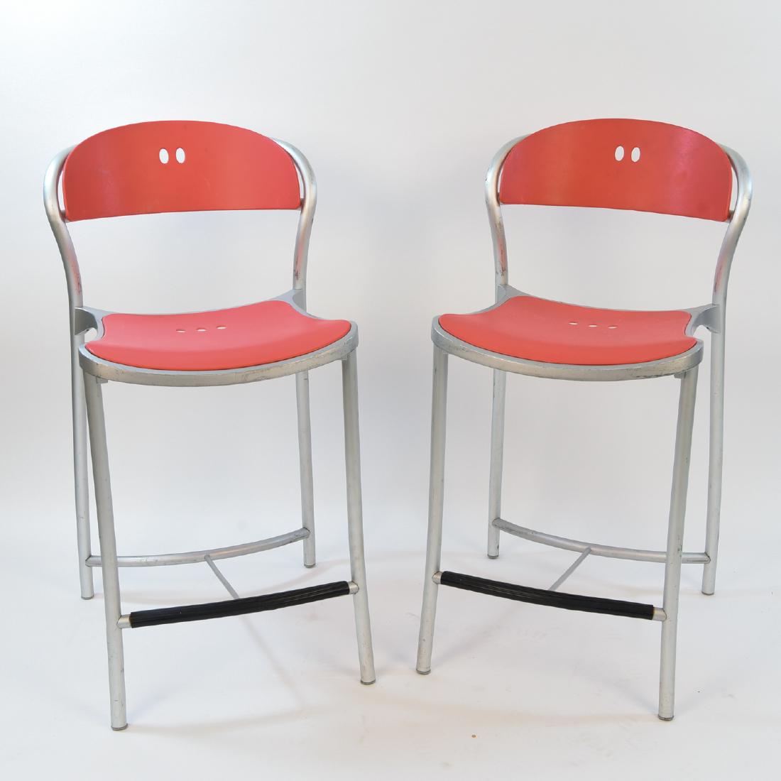 PAIR OF ITALIAN ARPER PAMPLONA STOOLS: Designed by Gianantonio Perin and Giorgio Topan. Dimensions: H 36" x W 19" x D 23" Condition: Moderate wear and marks.