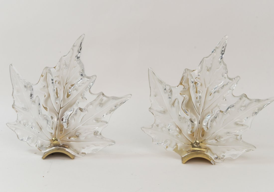PAIR OF LALIQUE MAPLE LEAF SCONCES (2) (1 of 8)