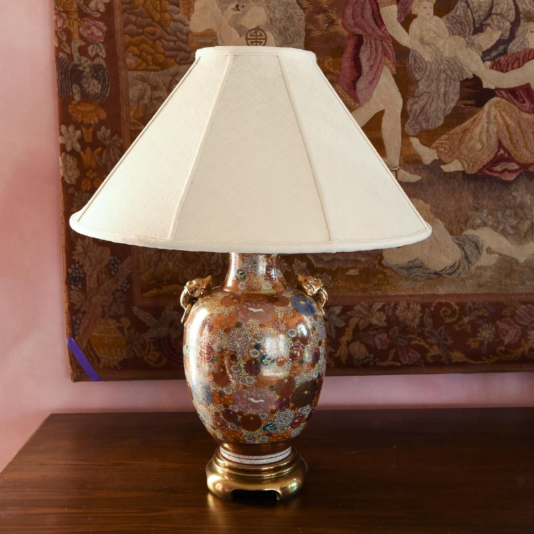 JAPANESE CERAMIC LAMP WITH FLOWER DESIGN (1 of 9)