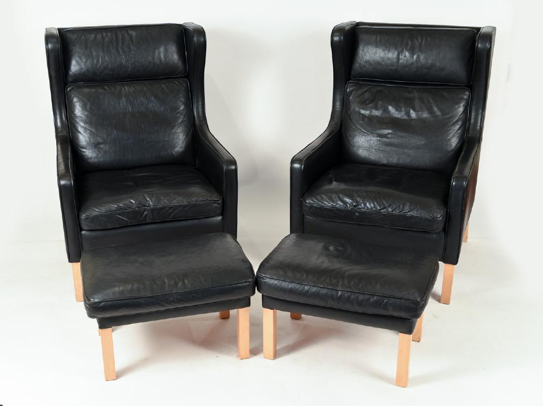 PAIR BORGE MOGENSEN STYLE LOUNGE CHAIRS & OTTOMANS (1 of 11)