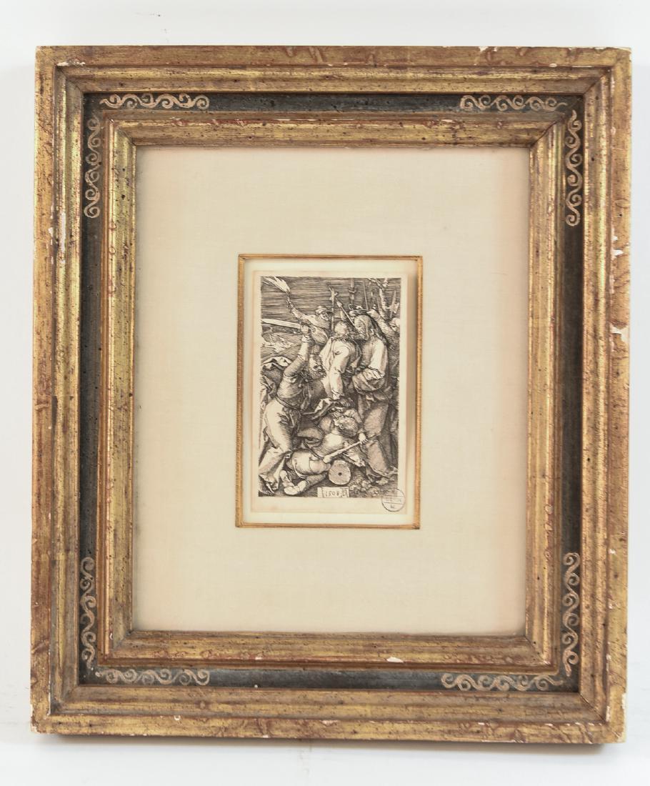 ALBRECHT DURER (GERMANY 1471-1528): "JESUS CHRIST SAISI PAR LES JUIFS", 1508 Engraving on paper, initials and date in the plate AD, 1508 on the bottom center. A collector's stamp K.BERN.M, lower right. Dimension: (Frame) H13.25" X W11.5