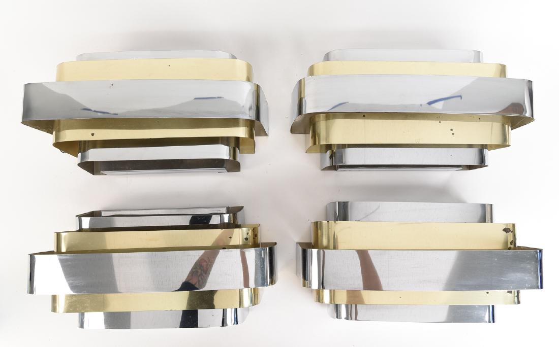 (4) PAUL EVANS STYLE CHROME AND BRASS SCONCES: Dimensions: H 7.5" x W 14" x D 6.25" Condition: Signs of use, some pitting/staining.